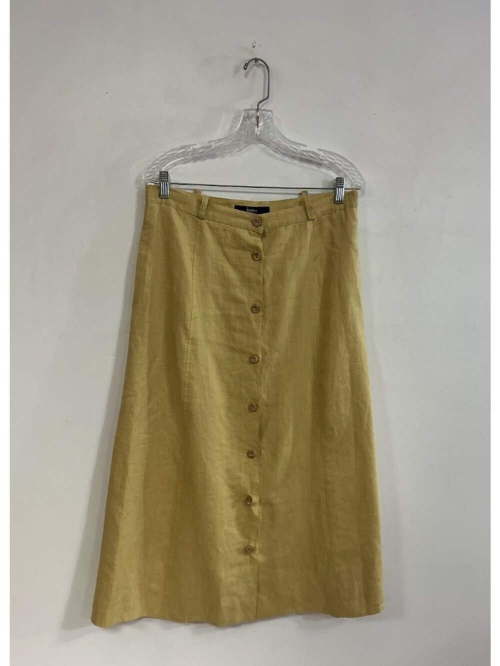 Ishyu Tan Linen Maxi Skirt Minimalist Lined Wood Buttons Womens 8